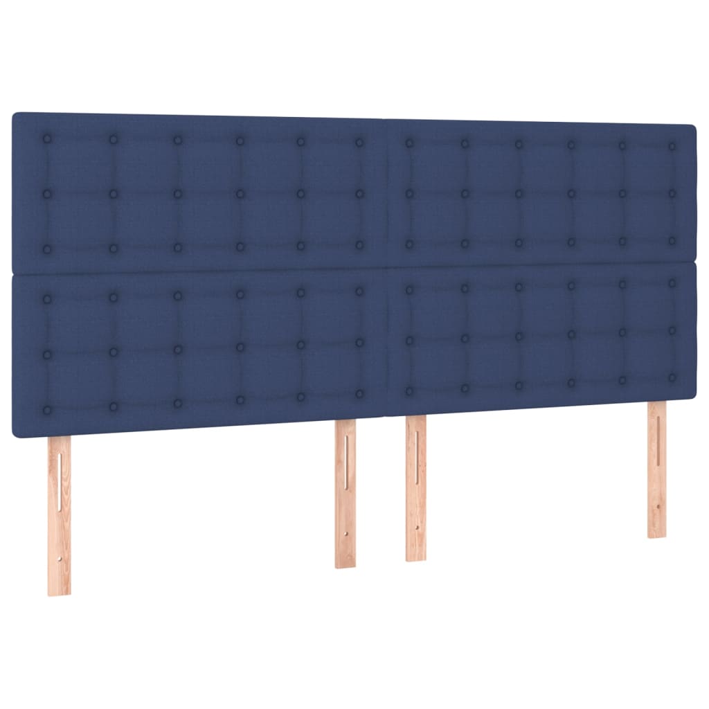 sengegavl med LED-lys 200x5x118/128 cm stof blå