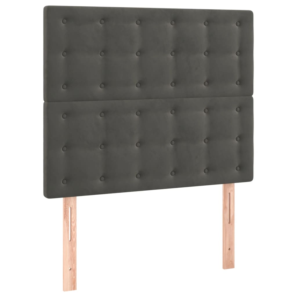 sengegavl med LED-lys 90x5x118/128 cm fløjl mørkegrå