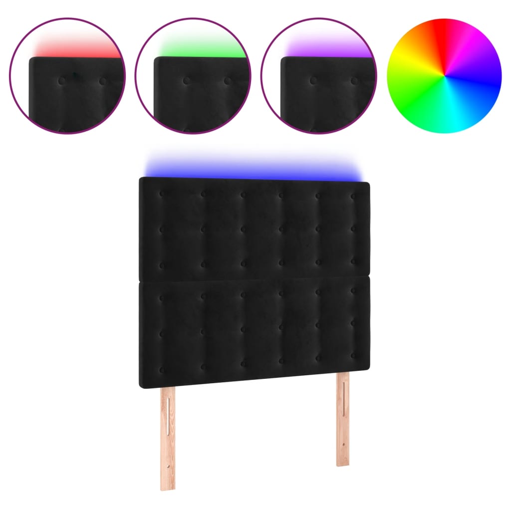 sengegavl med LED-lys 100x5x118/128 cm fløjl sort