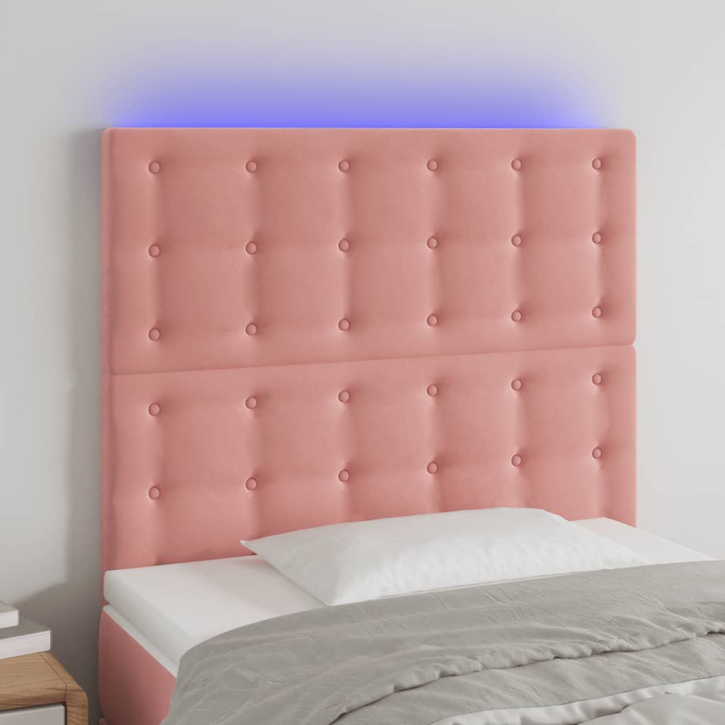 sengegavl med LED-lys 100x5x118/128 cm fløjl lyserød