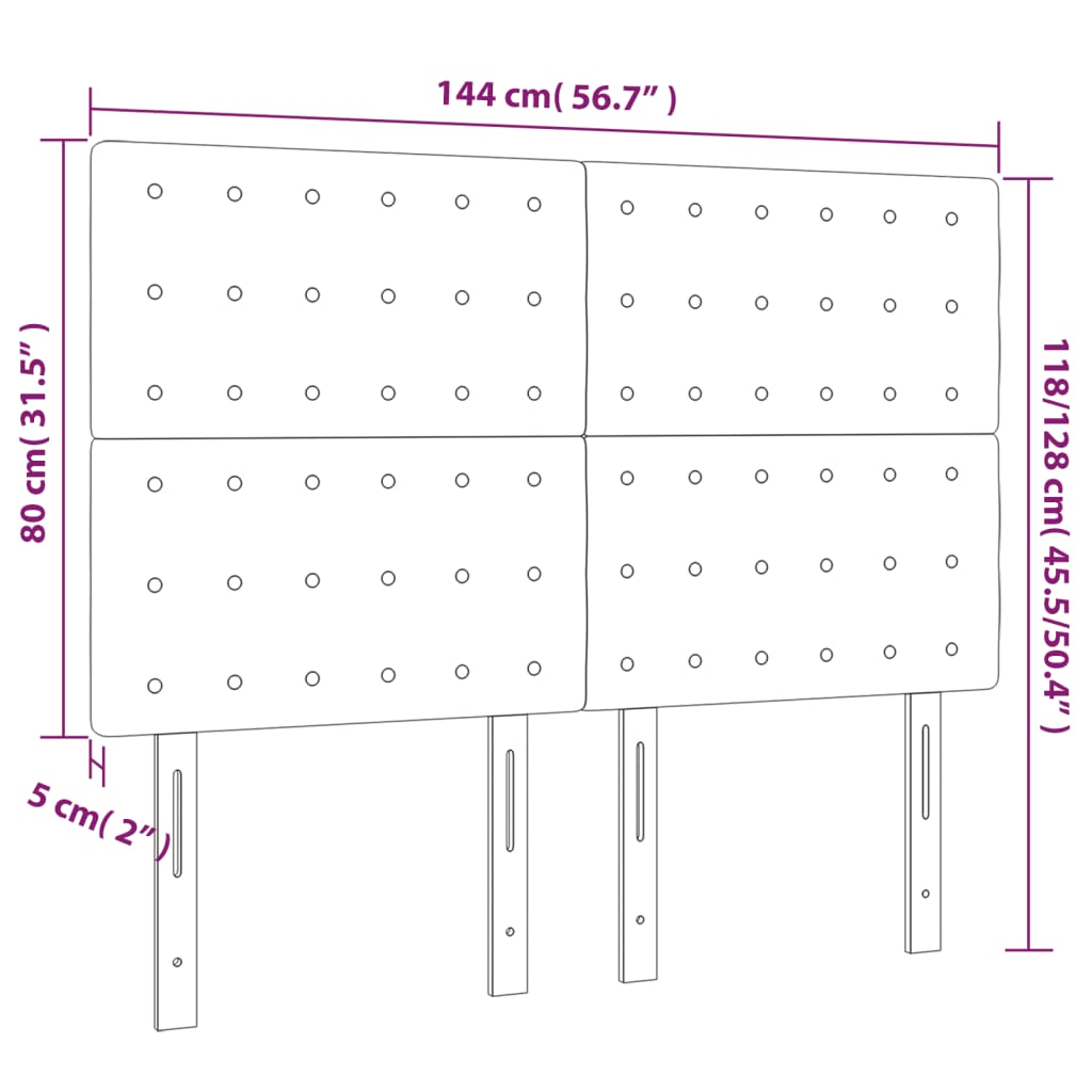 sengegavl med LED-lys 144x5x118/128 cm fløjl mørkegrå