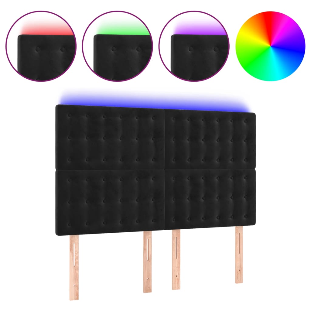 sengegavl med LED-lys 144x5x118/128 cm fløjl sort