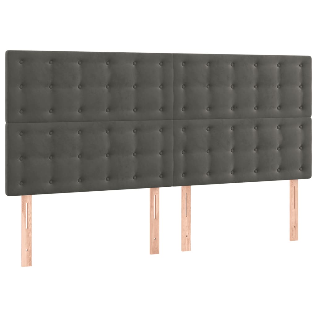sengegavl med LED-lys 160x5x118/128 cm fløjl mørkegrå