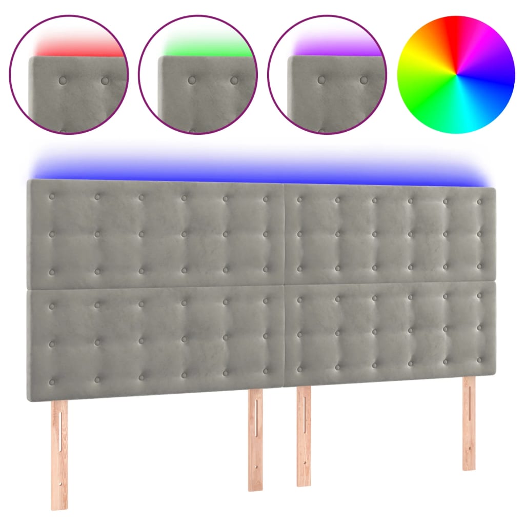 sengegavl med LED-lys 180x5x118/128 cm fløjl lysegrå
