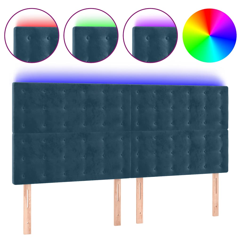 sengegavl med LED-lys 180x5x118/128 cm fløjl mørkeblå