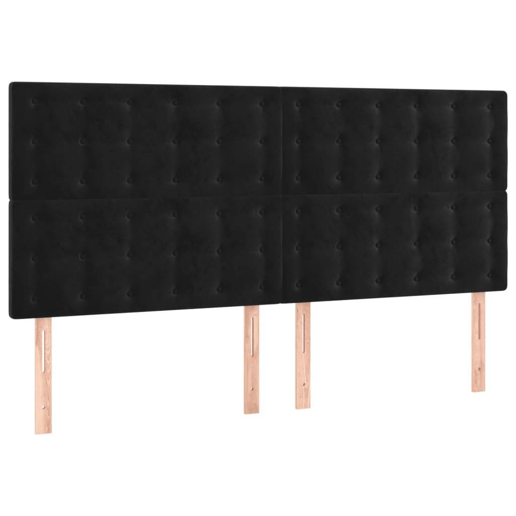 sengegavl med LED-lys 200x5x118/128 cm fløjl sort
