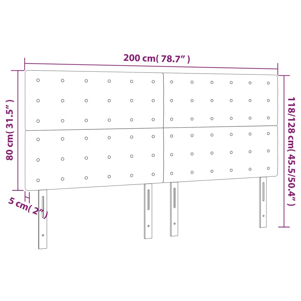 sengegavl med LED-lys 200x5x118/128 cm fløjl sort