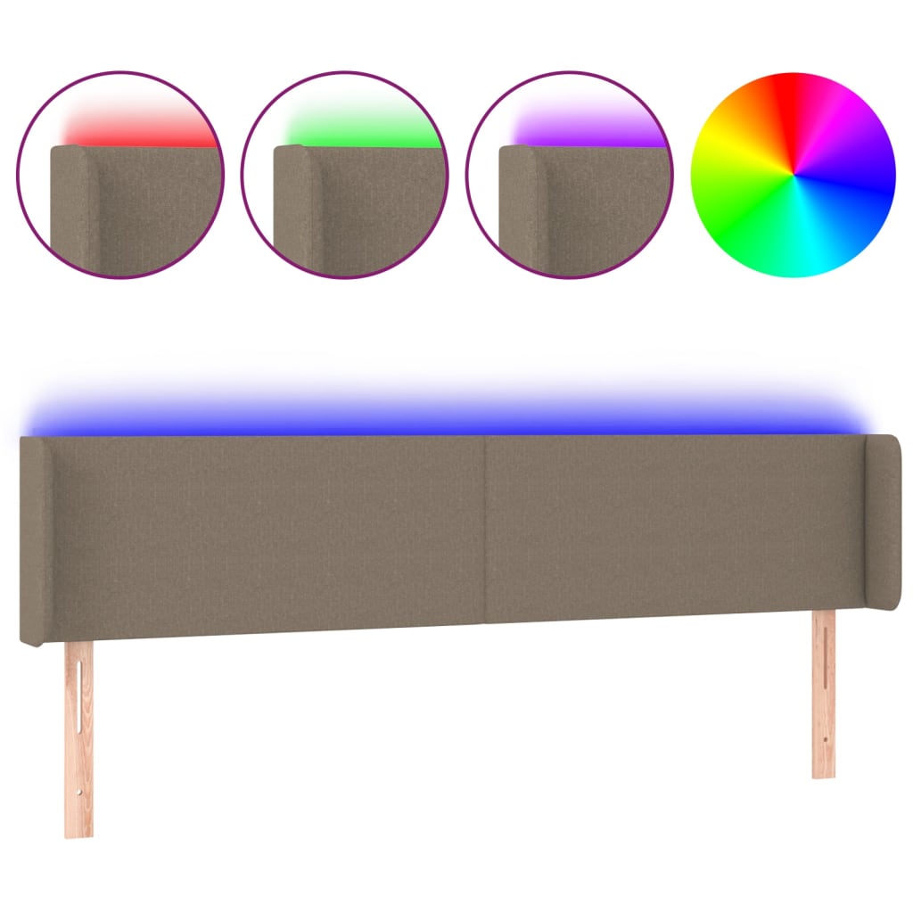 sengegavl med LED-lys 163x16x78/88 cm stof gråbrun
