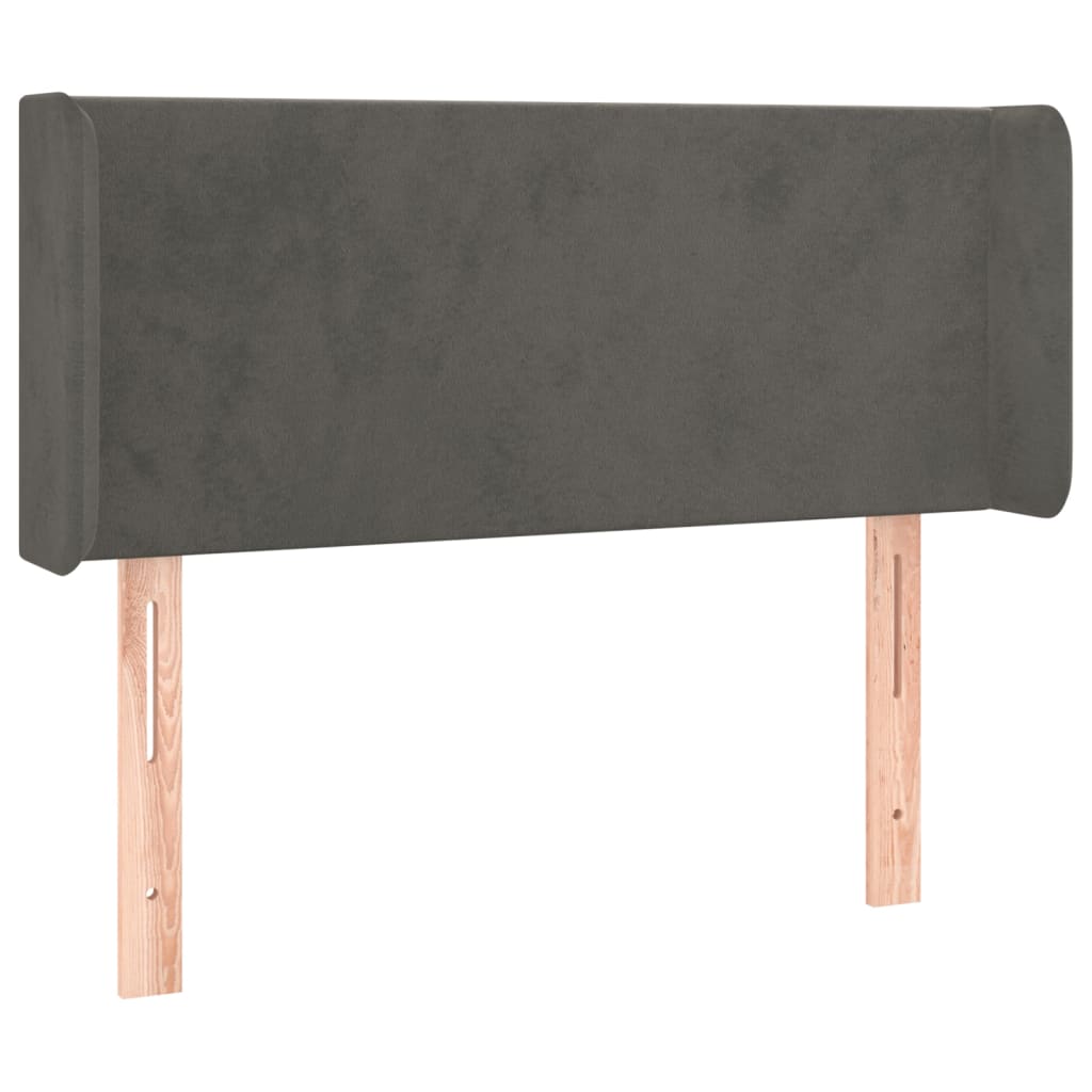 sengegavl med LED-lys 83x16x78/88 cm fløjl mørkegrå