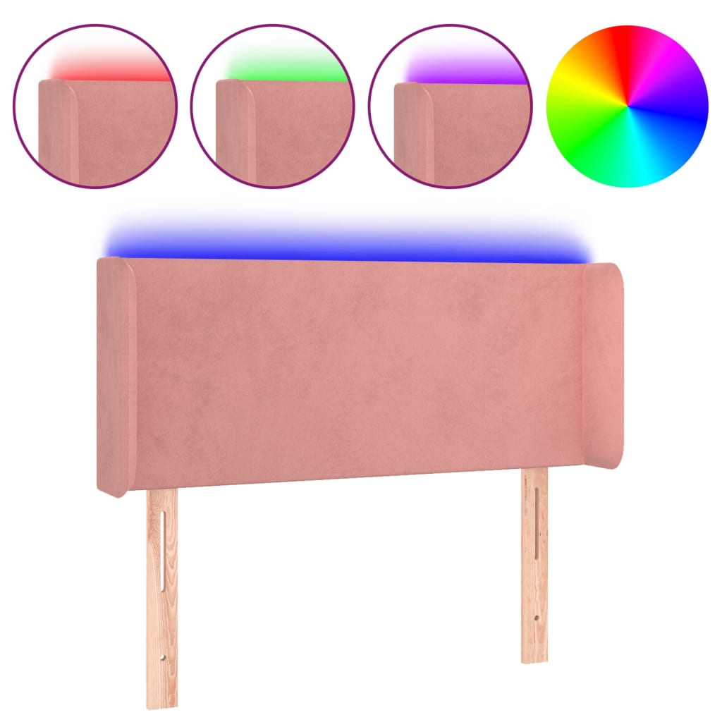 sengegavl med LED-lys 93x16x78/88 cm fløjl lyserød