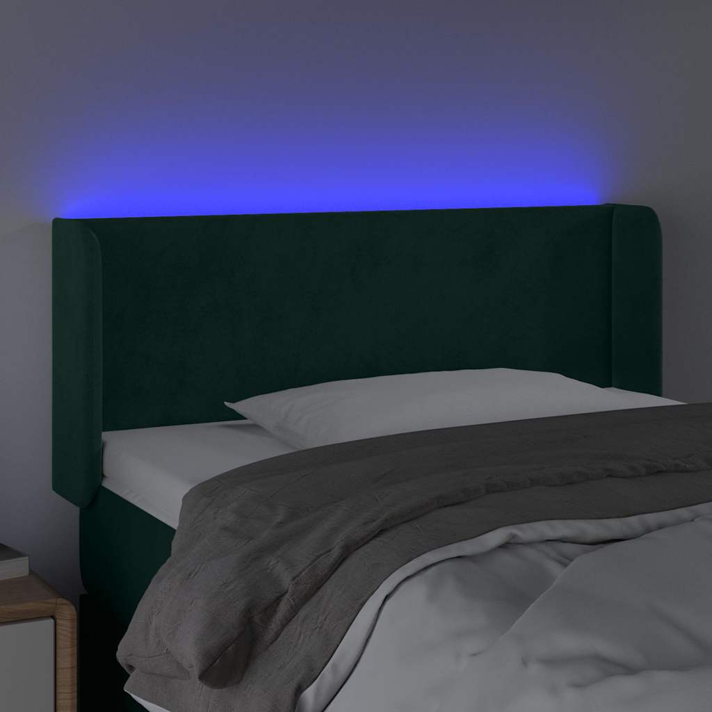 sengegavl med LED-lys 103x16x78/88 cm fløjl mørkegrøn