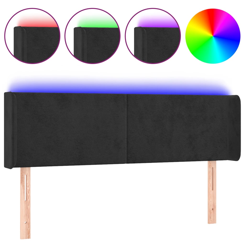 sengegavl med LED-lys 147x16x78/88 cm fløjl sort