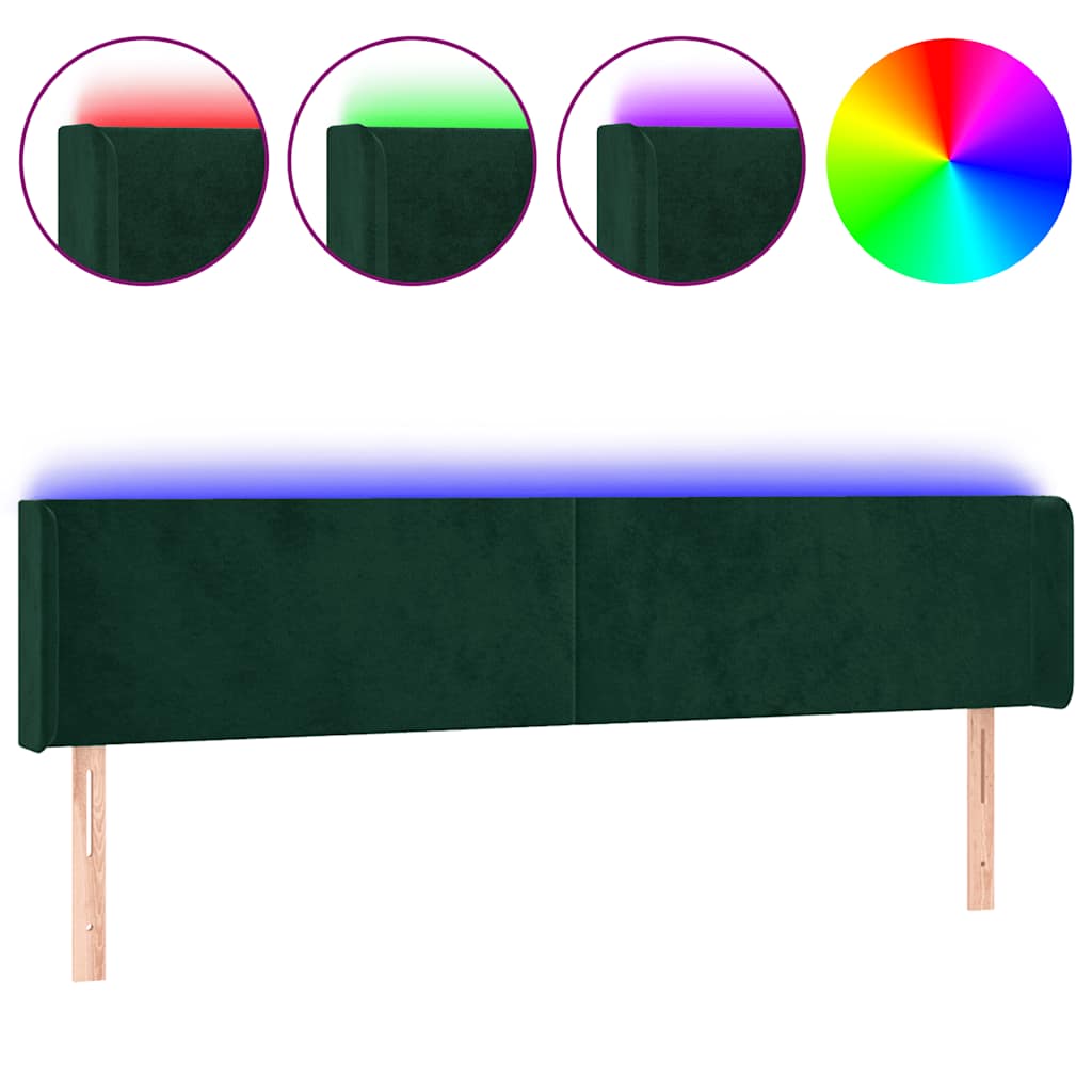 sengegavl med LED-lys 163x16x78/88 cm fløjl mørkegrøn