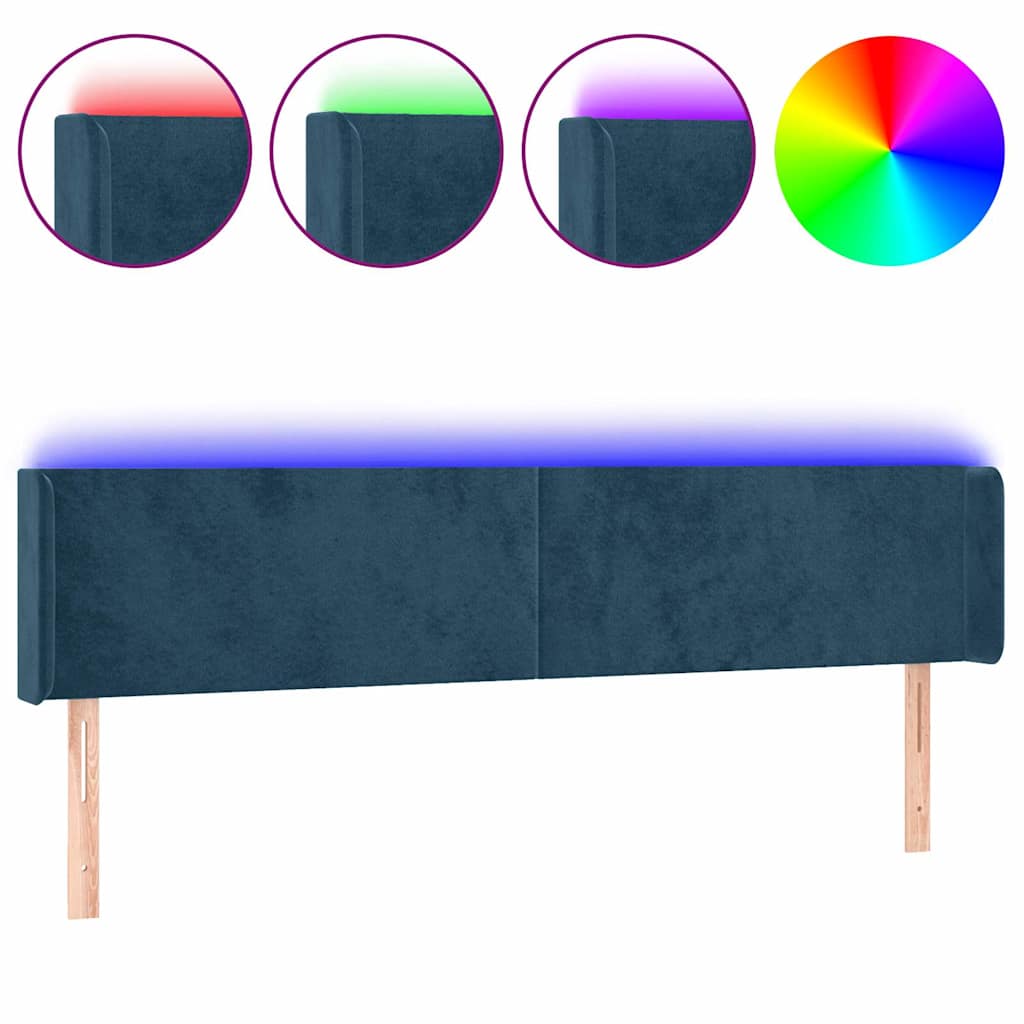 sengegavl med LED-lys 183x16x78/88 cm fløjl mørkeblå