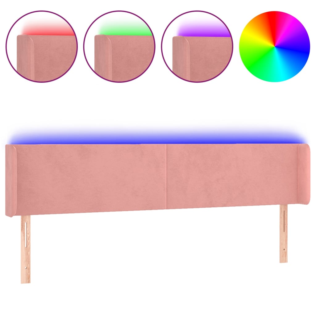 sengegavl med LED-lys 183x16x78/88 cm fløjl lyserød