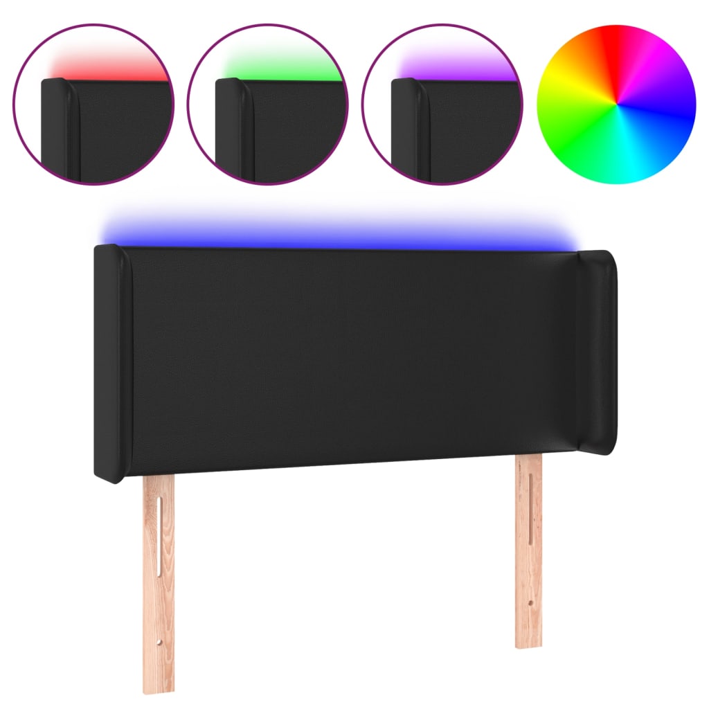 sengegavl med LED-lys 93x16x78/88 cm kunstlæder sort