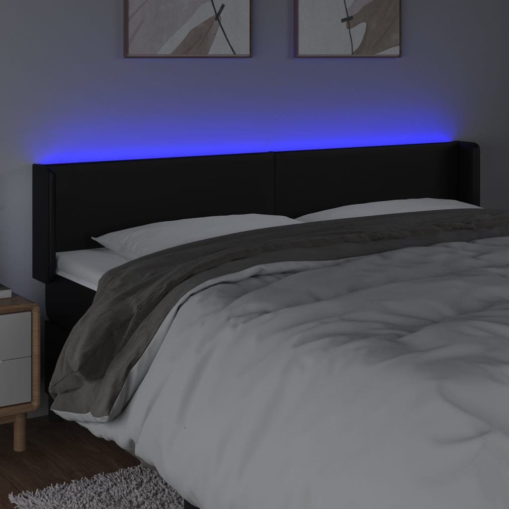 sengegavl med LED-lys 163x16x78/88 cm kunstlæder sort