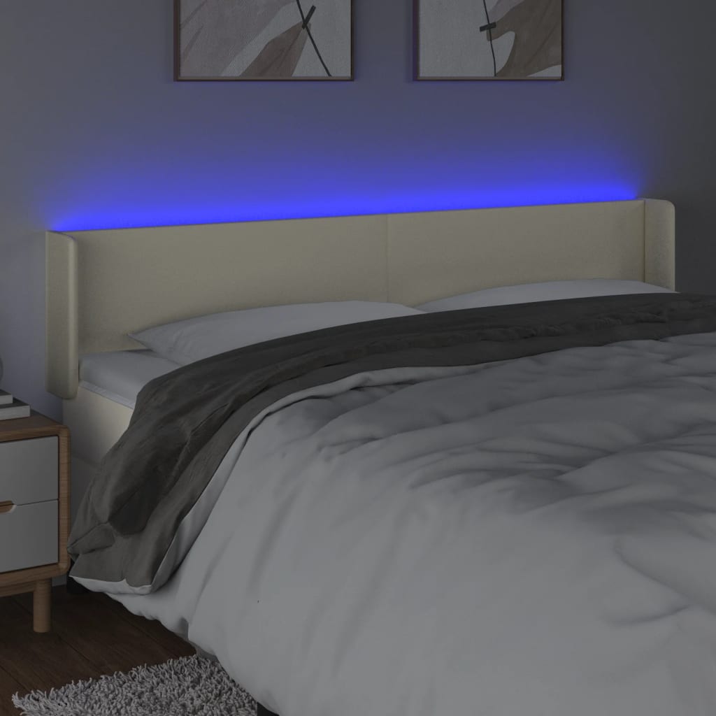 sengegavl med LED-lys 163x16x78/88 cm kunstlæder cremefarvet