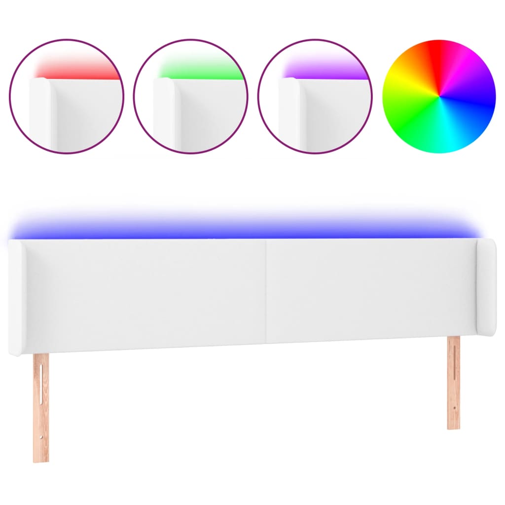 sengegavl med LED-lys 183x16x78/88 cm kunstlæder hvid