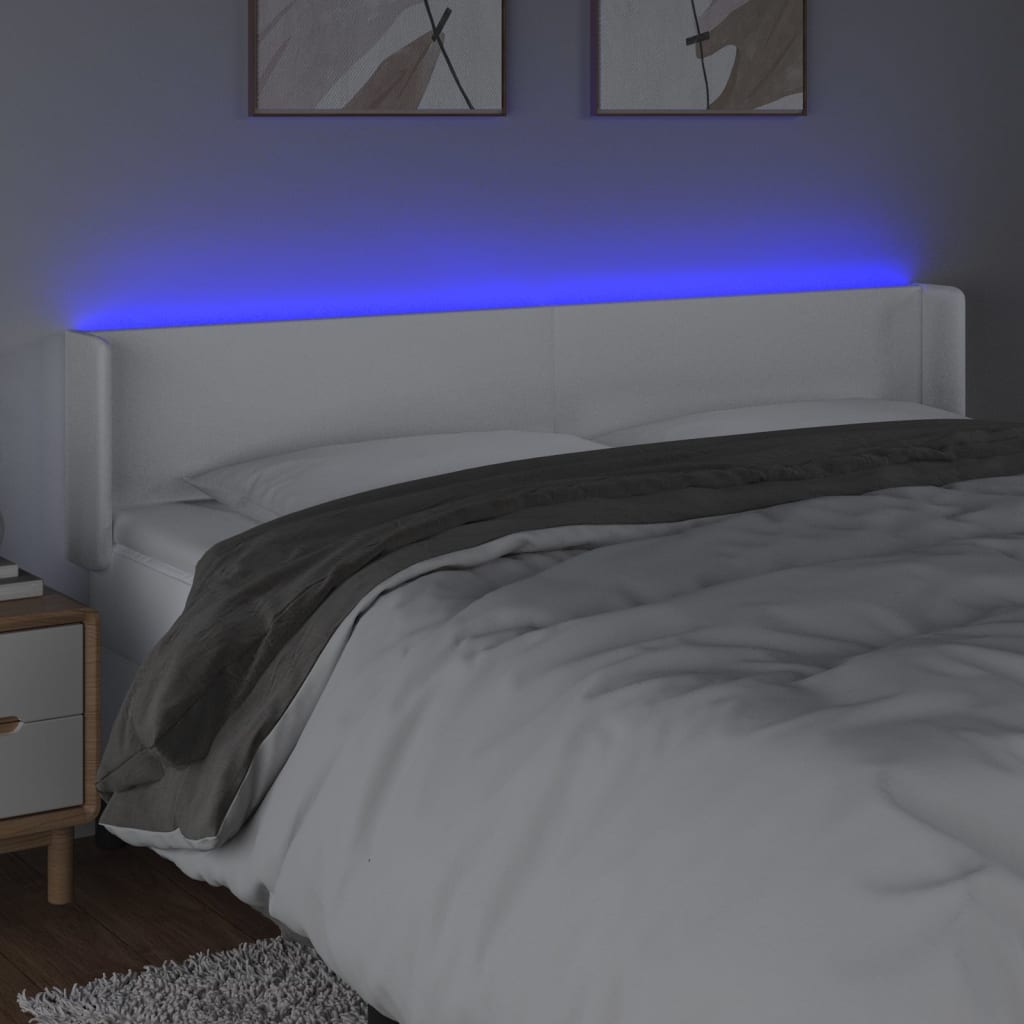 sengegavl med LED-lys 183x16x78/88 cm kunstlæder hvid