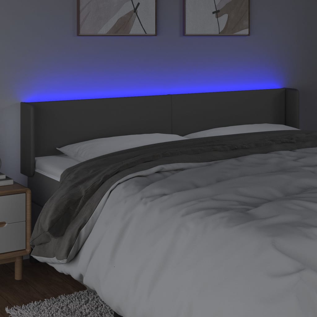 sengegavl med LED-lys 203x16x78/88 cm kunstlæder grå