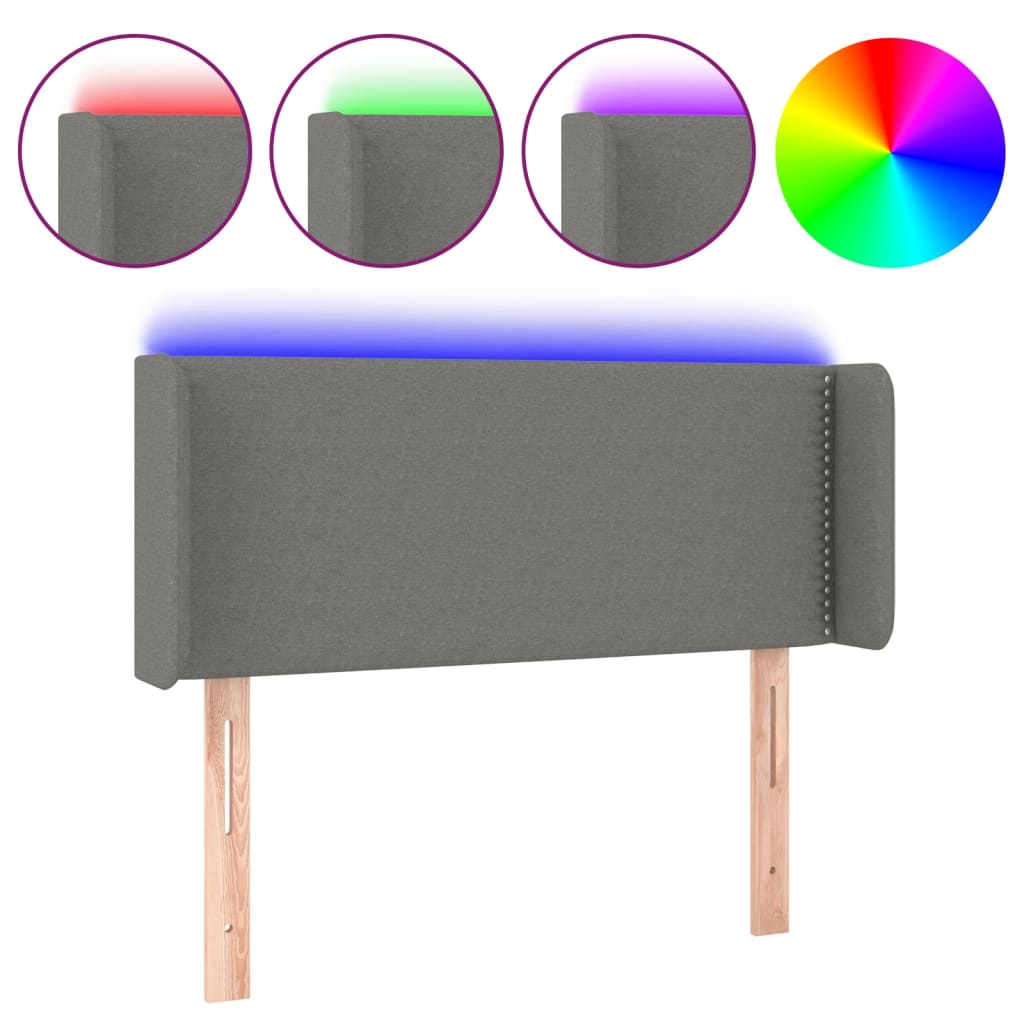 sengegavl med LED-lys 93x16x78/88 cm stof mørkegrå