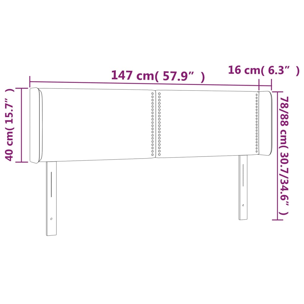 sengegavl med LED-lys 147x16x78/88 cm stof cremefarvet
