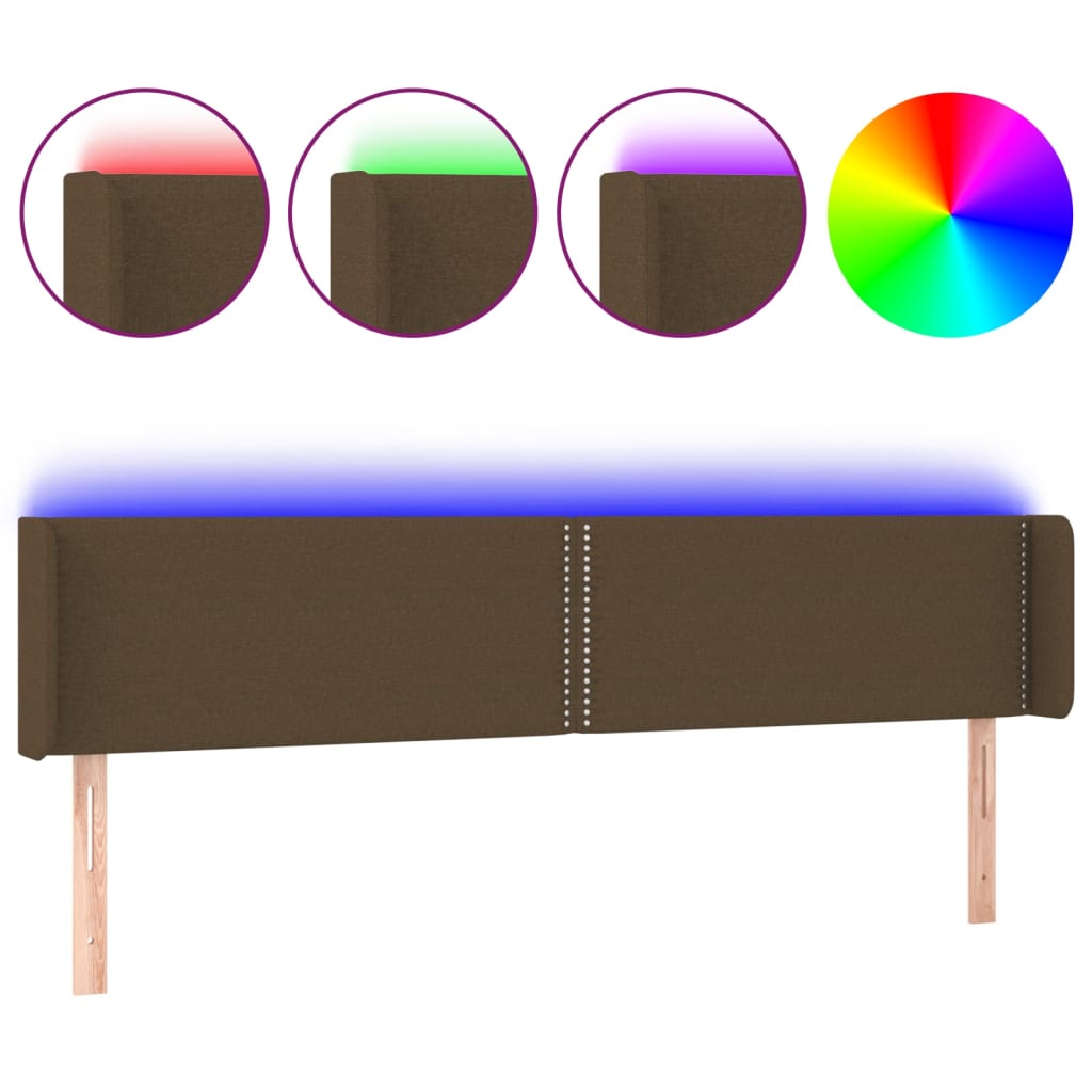 sengegavl med LED-lys 183x16x78/88 cm stof mørkebrun