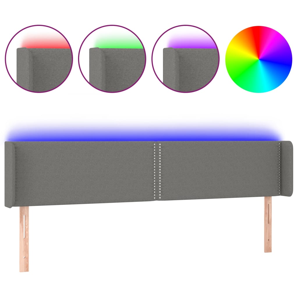sengegavl med LED-lys 203x16x78/88 cm stof mørkegrå