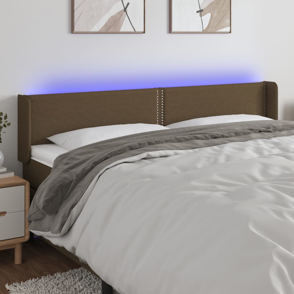 sengegavl med LED-lys 203x16x78/88 cm stof mørkebrun