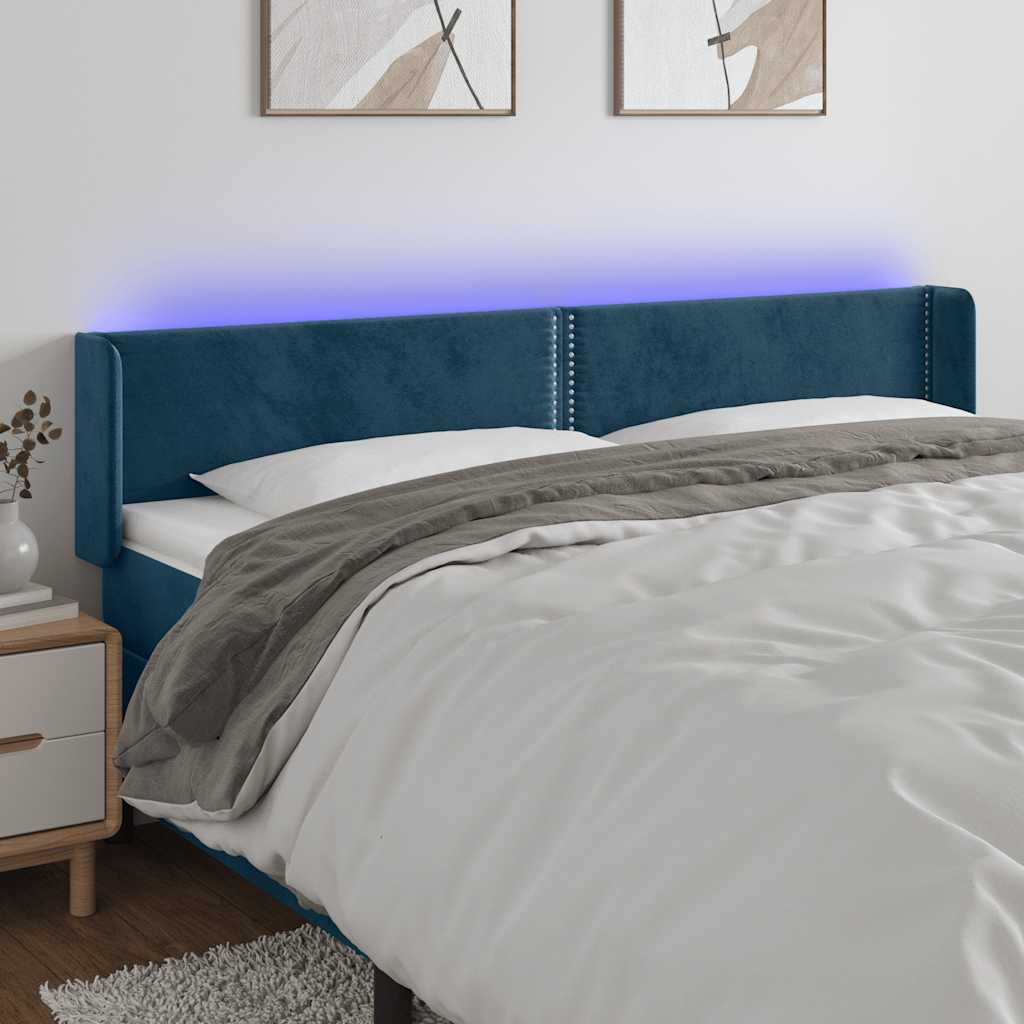 sengegavl med LED-lys 163x16x78/88 cm fløjl mørkeblå