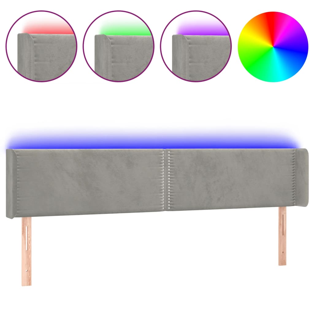 sengegavl med LED-lys 203x16x78/88 cm fløjl lysegrå