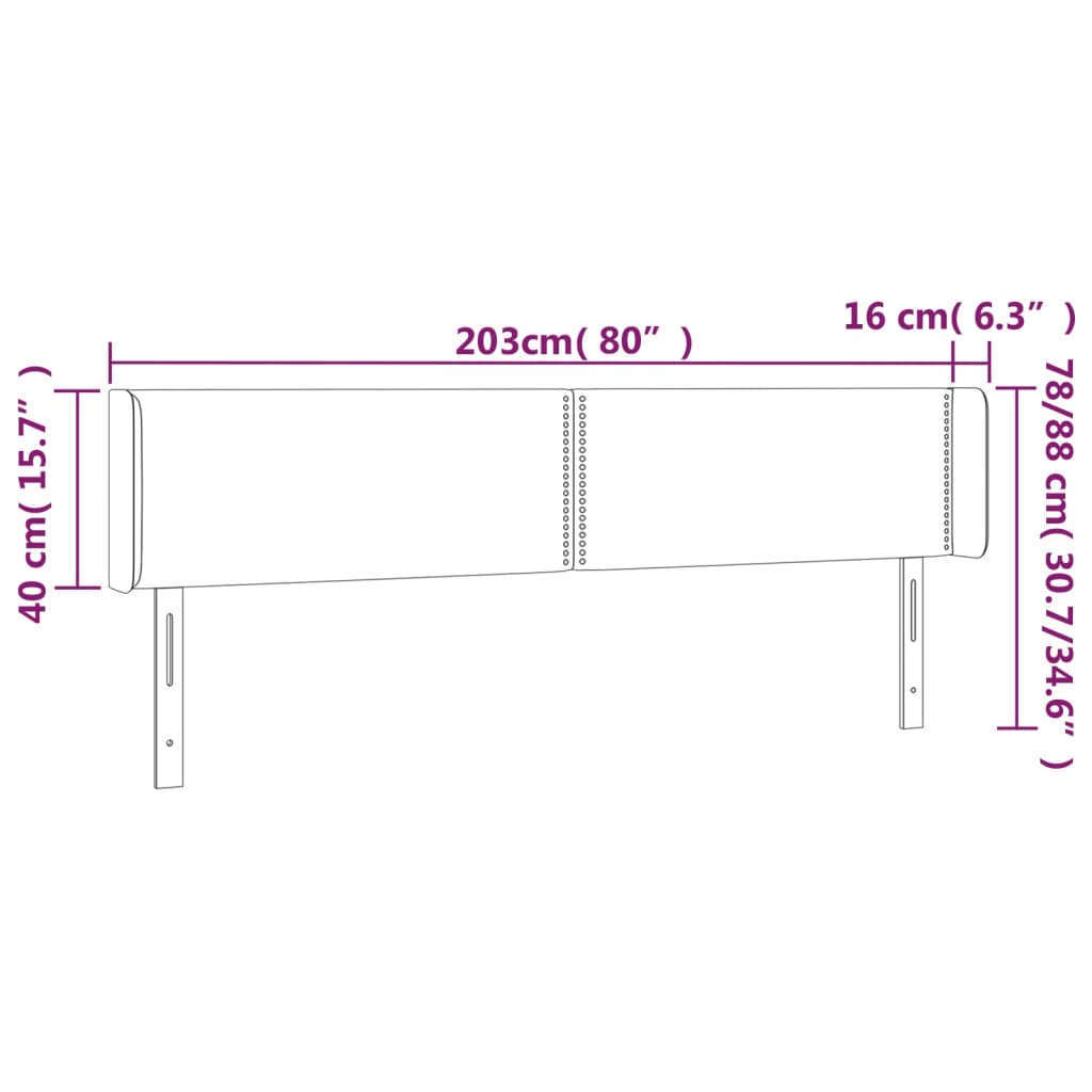 sengegavl med LED-lys 203x16x78/88 cm kunstlæder grå