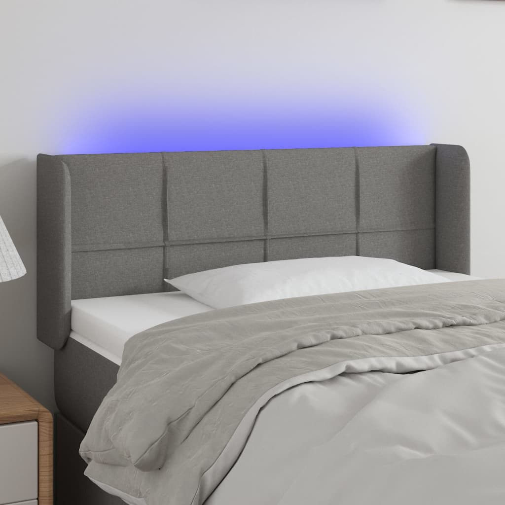 sengegavl med LED-lys 83x16x78/88 cm stof mørkegrå