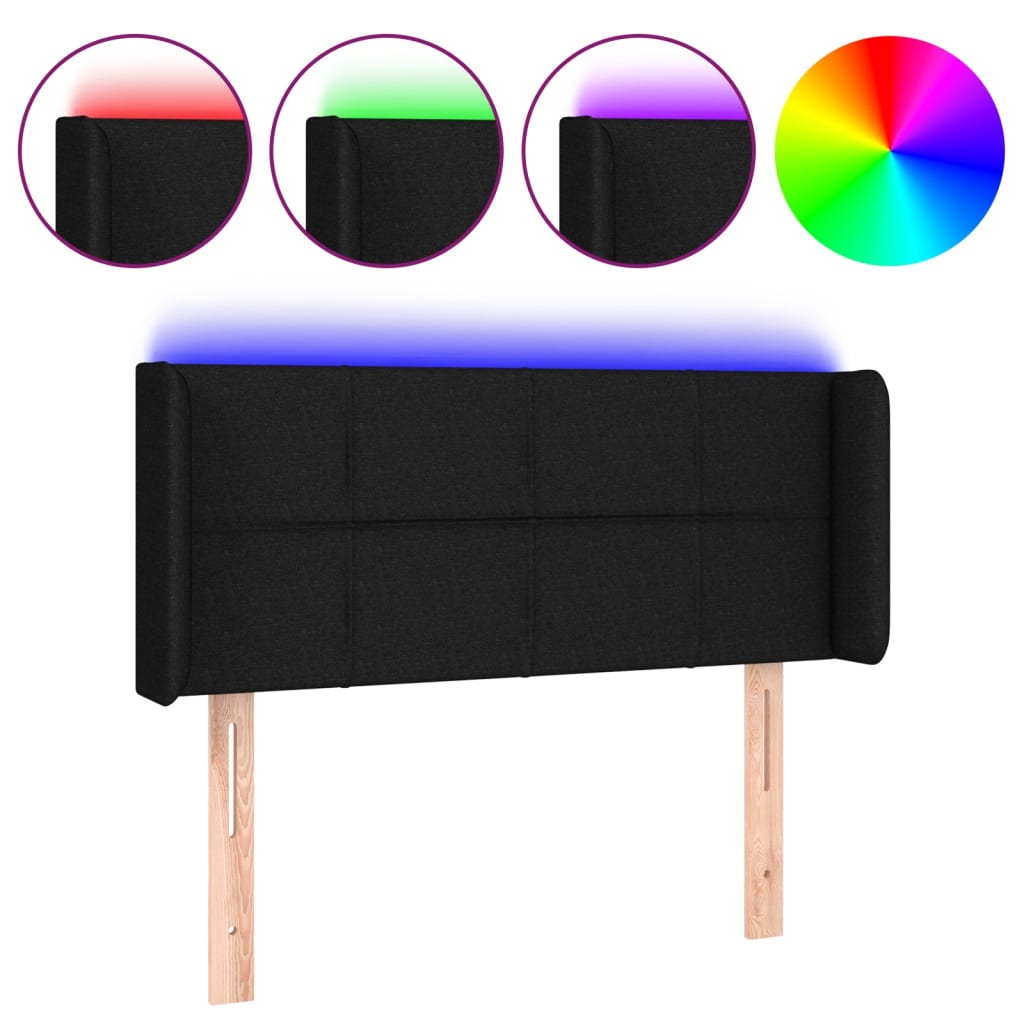 sengegavl med LED-lys 93x16x78/88 cm stof sort