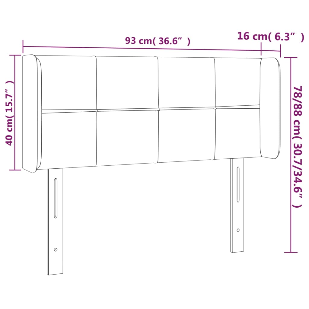 sengegavl med LED-lys 93x16x78/88 cm stof gråbrun