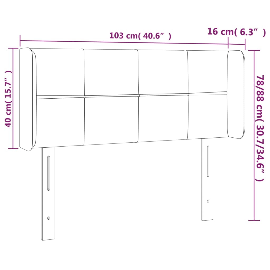sengegavl med LED-lys 103x16x78/88 cm stof mørkegrå