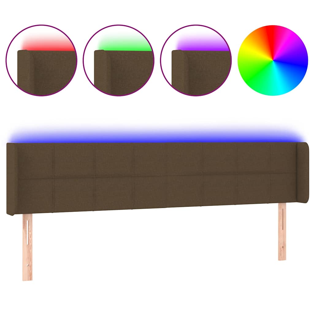 sengegavl med LED-lys 163x16x78/88 cm stof mørkebrun
