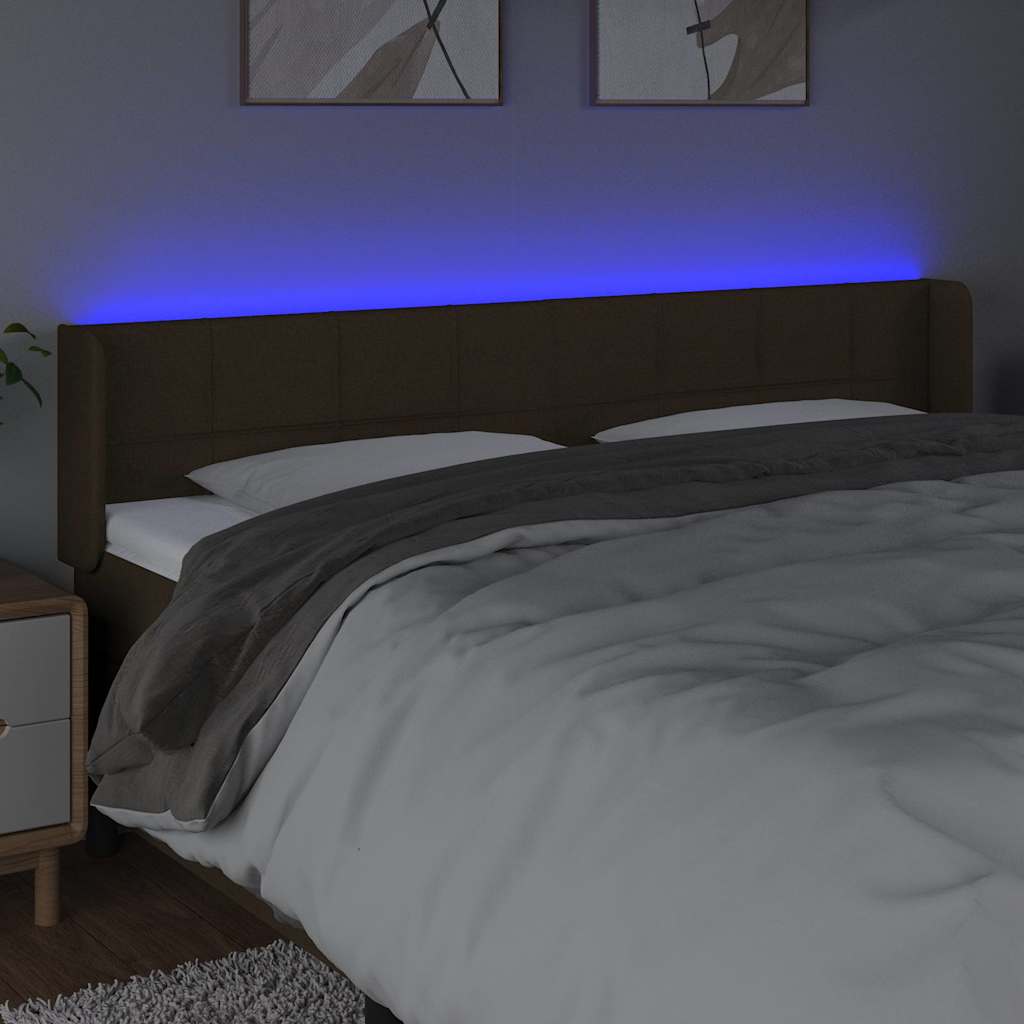 sengegavl med LED-lys 163x16x78/88 cm stof mørkebrun