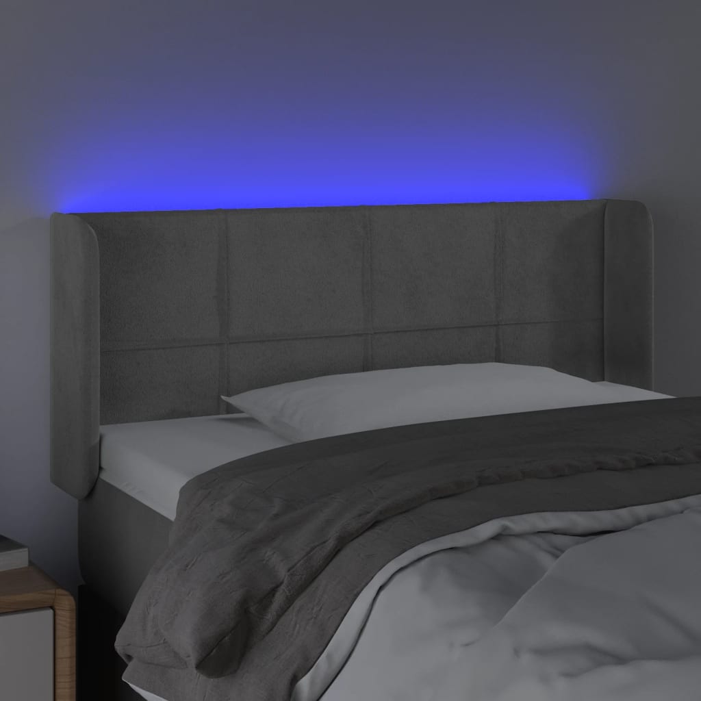 sengegavl med LED-lys 93x16x78/88 cm fløjl lysegrå