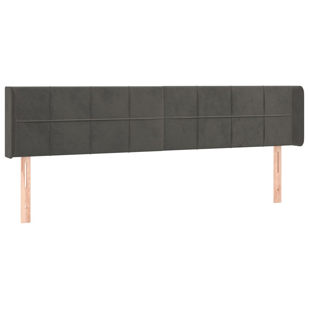 sengegavl med LED-lys 163x16x78/88 cm fløjl mørkegrå
