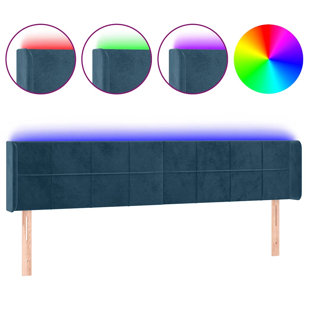 sengegavl med LED-lys 183x16x78/88 cm fløjl mørkeblå