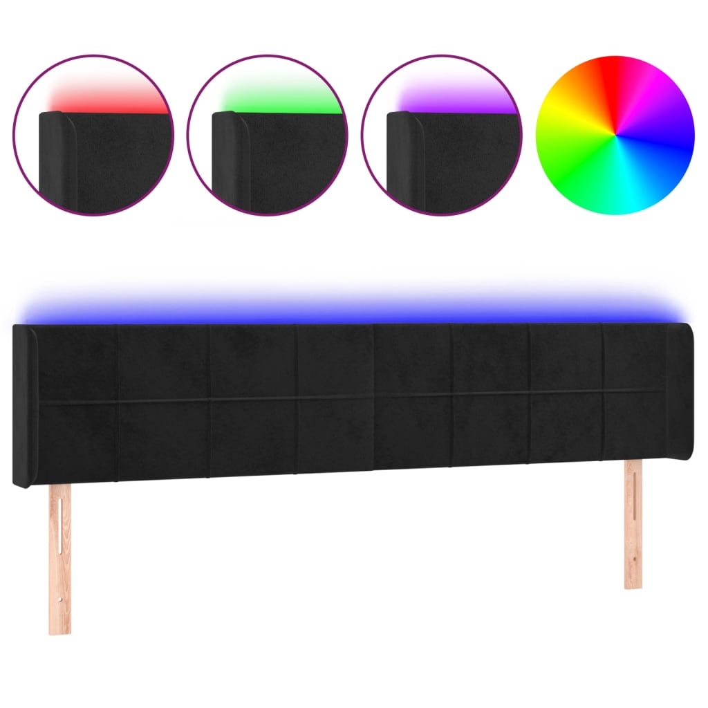 sengegavl med LED-lys 203x16x78/88 cm fløjl sort