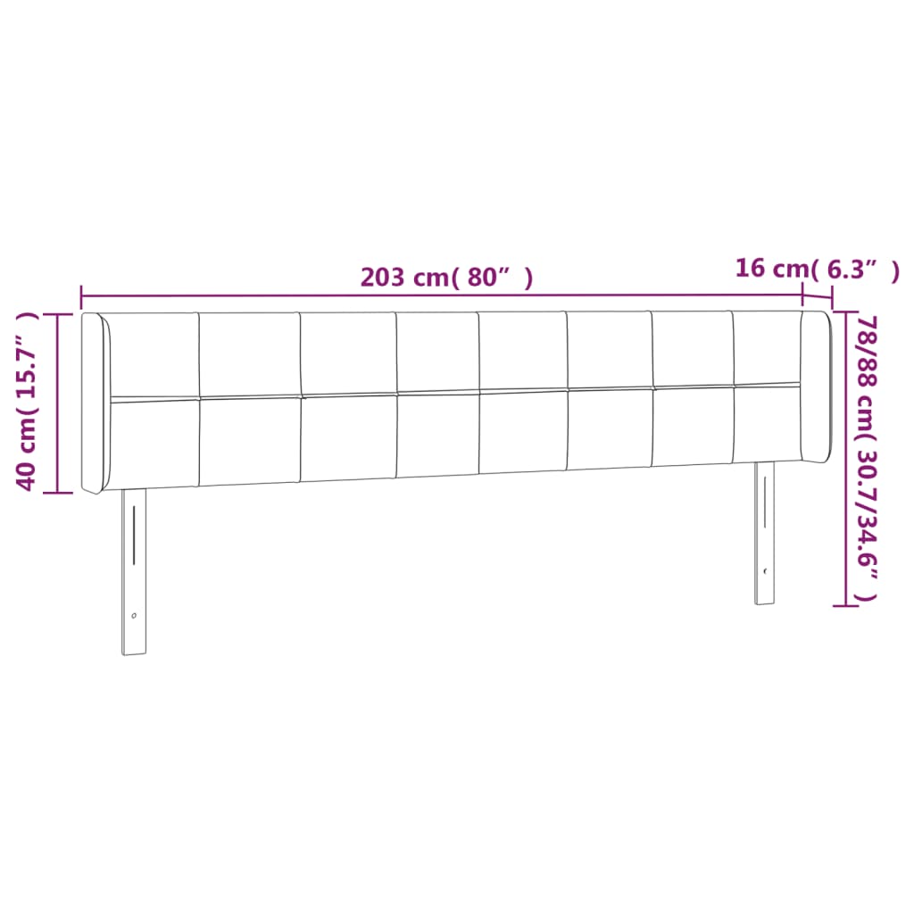sengegavl med LED-lys 203x16x78/88 cm fløjl sort