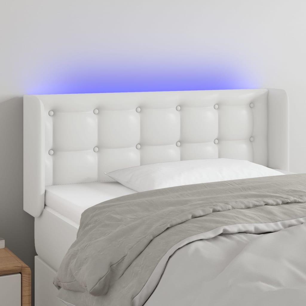 sengegavl med LED-lys 83x16x78/88 cm kunstlæder hvid