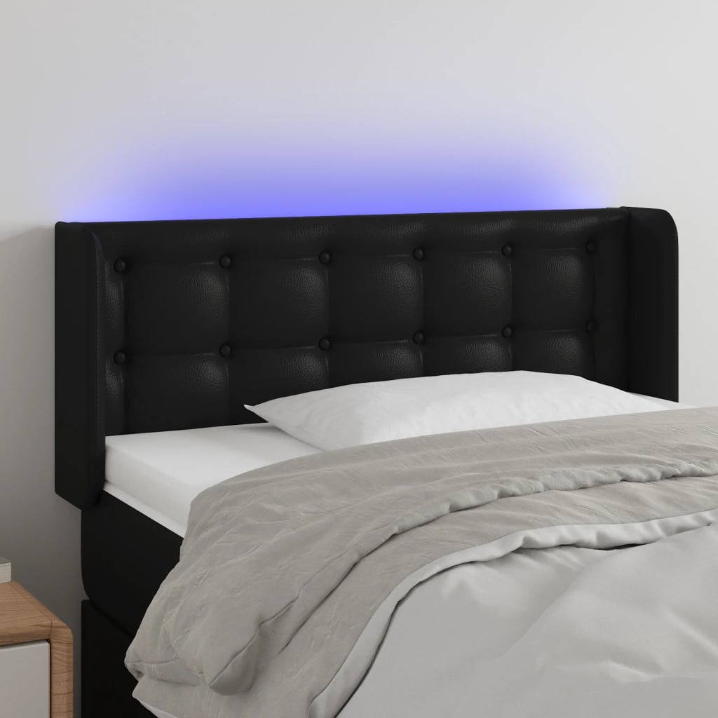 sengegavl med LED-lys 93x16x78/88 cm kunstlæder sort