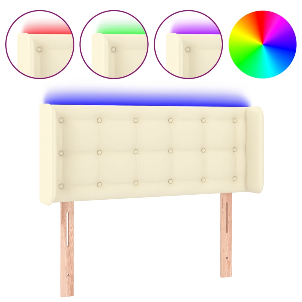sengegavl med LED-lys 93x16x78/88 cm kunstlæder cremefarvet