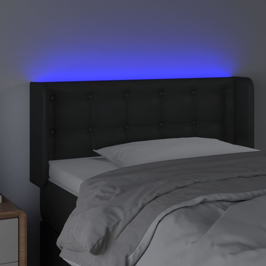 sengegavl med LED-lys 103x16x78/88 cm kunstlæder sort