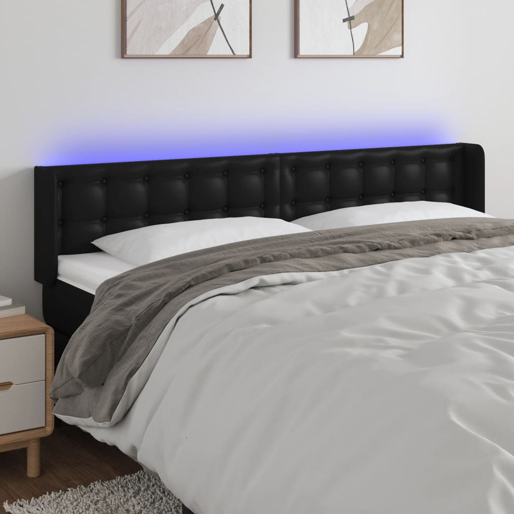 sengegavl med LED-lys 183x16x78/88 cm kunstlæder sort