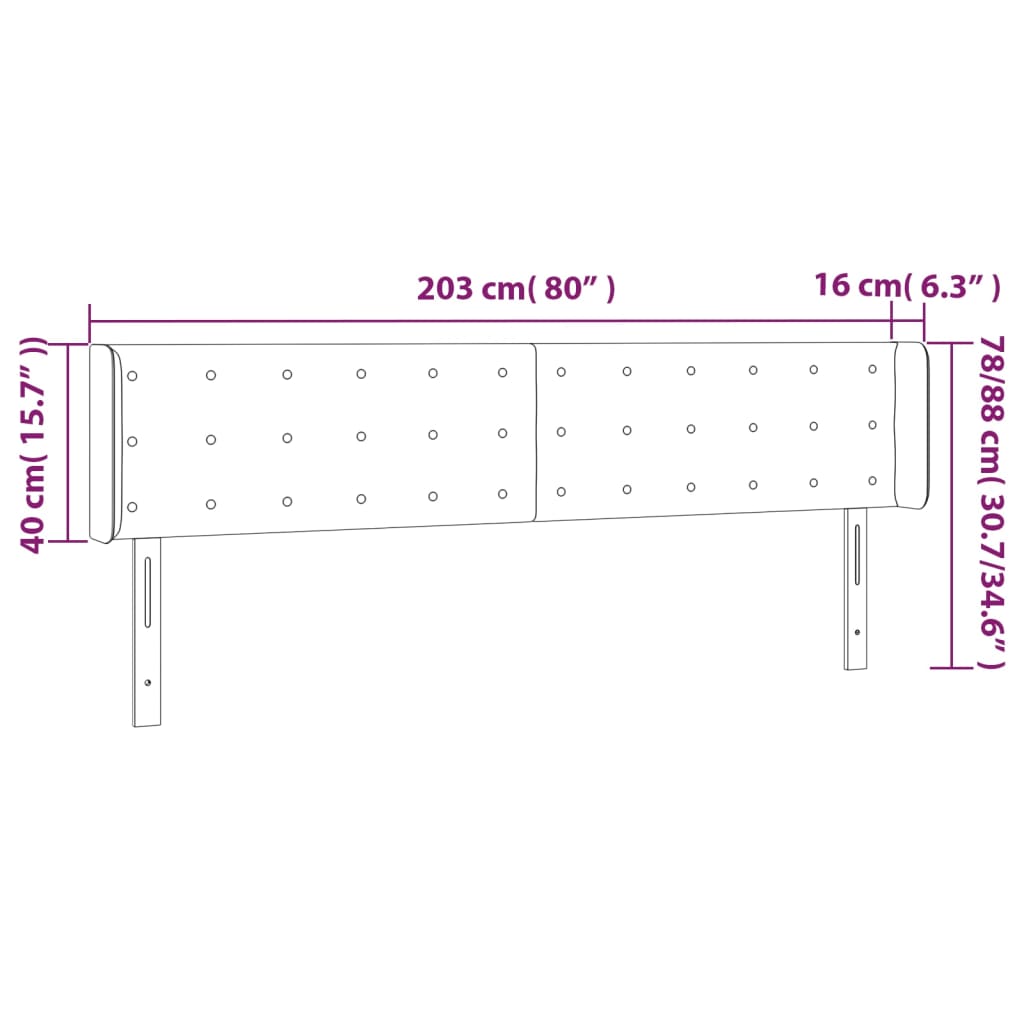 sengegavl med LED-lys 203x16x78/88cm kunstlæder cappuccino